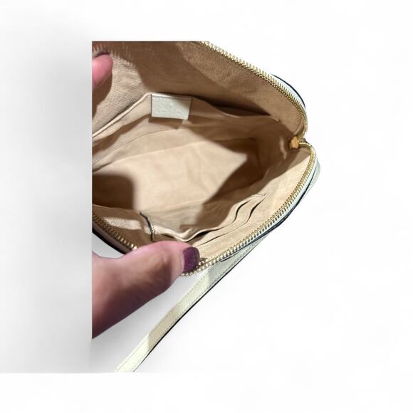 GUCCI Textured Dollar Calfskin Web Small Ophidia Dome Shoulder Bag Mystic White - Picture 11 of 14